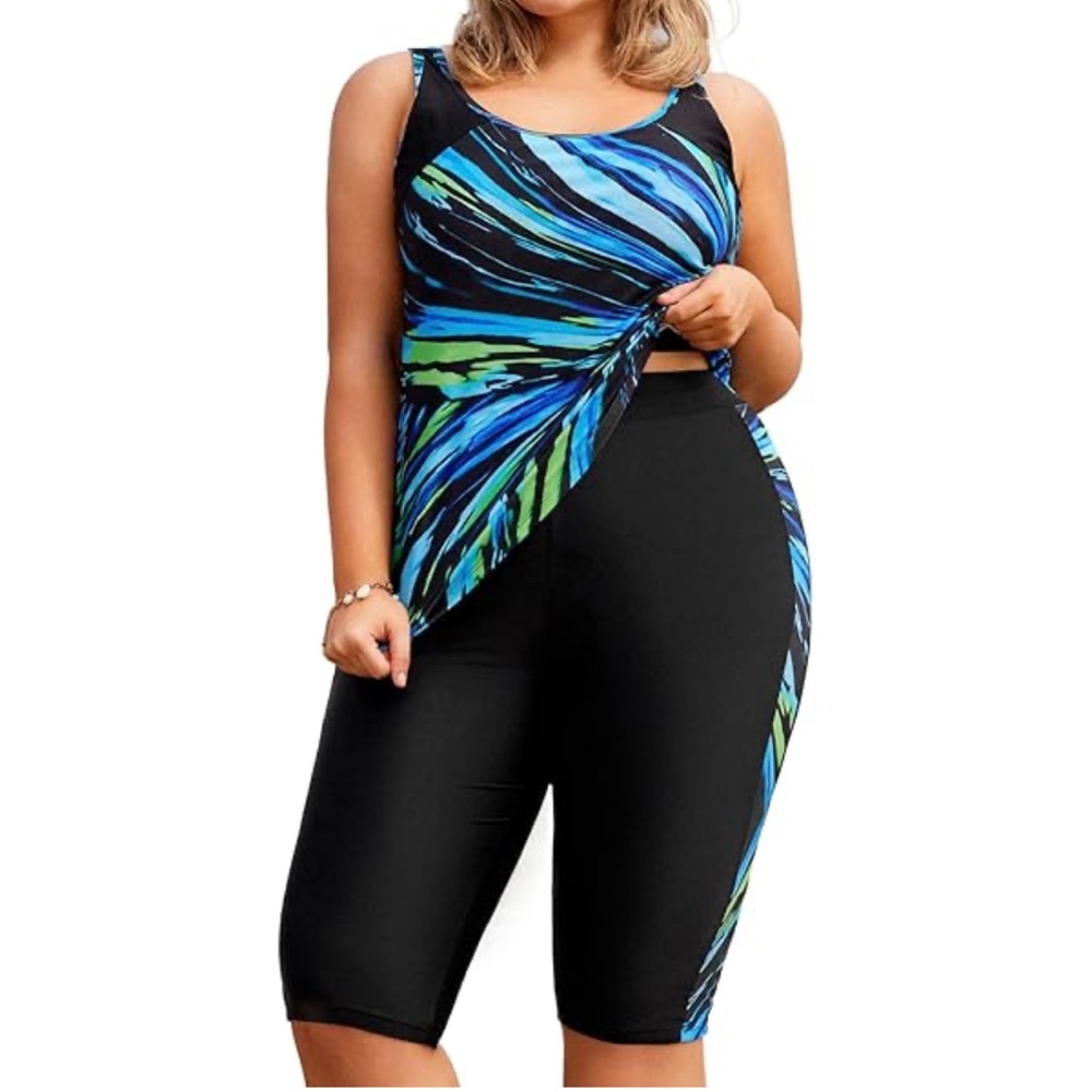 Women's Blue and Green Swimwear